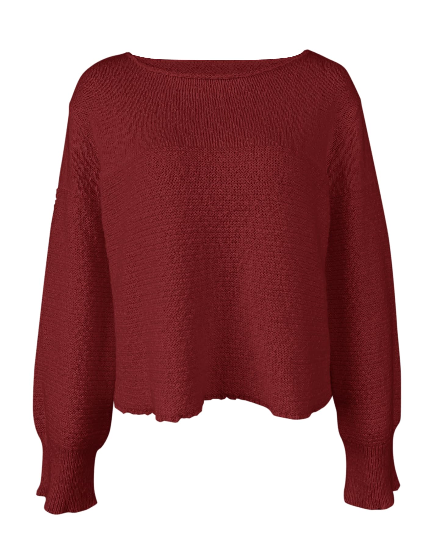 PRETTODAY Women's Crew Neck Knit Sweater Long Sleeve Textured Ribbed Casual Loose Cropped Pullover Tops