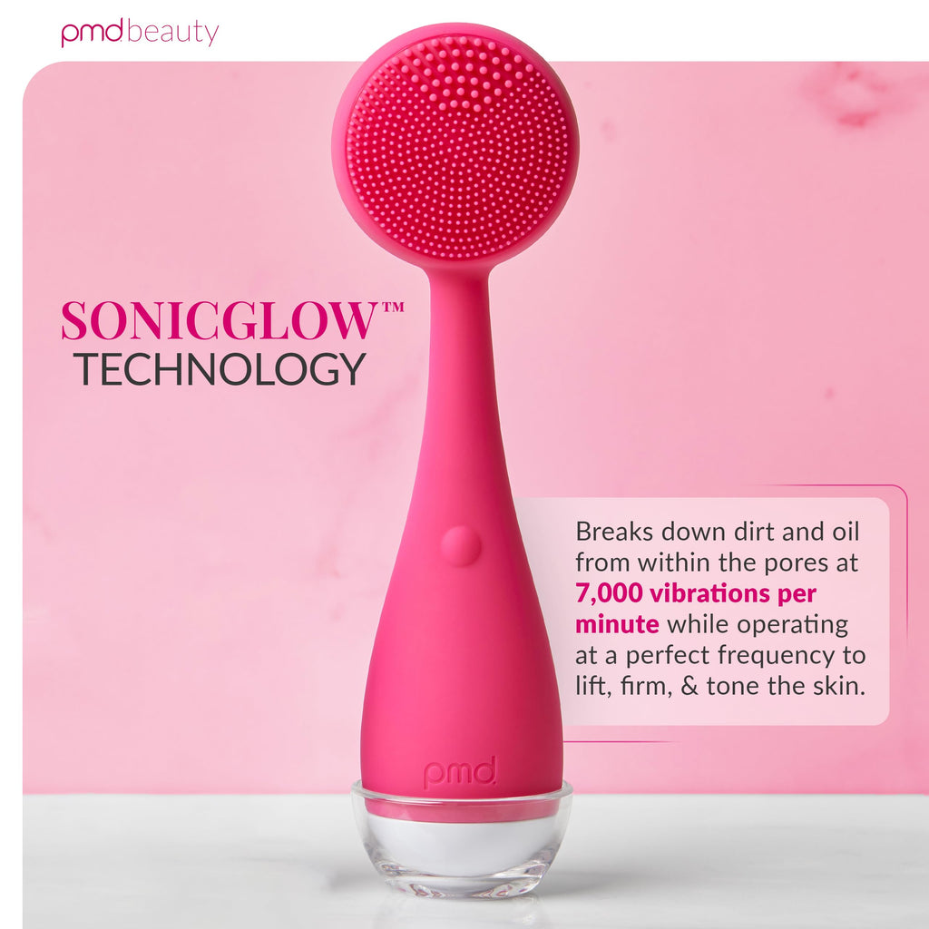 PMD Beauty: Electric Facial Cleansing Brush - Smart Facial Device with Silicone Brush & Anti-Aging Massager, Pink