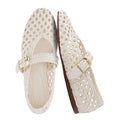 CUSHIONAIRE Wit Hand Woven Womens Flats, Comfortable Mary Jane Ballet Flat with Adjustable Buckle Braided Strap and Cushioned Memory Foam, CREAM 7W