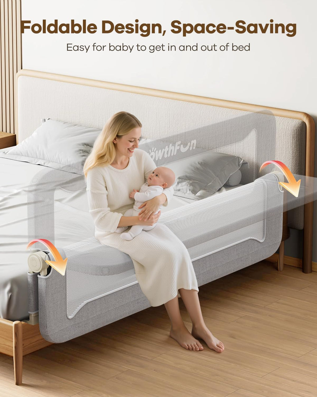 Foldable Bed Rail for Toddlers, 71in Reinforced Carbon Steel Frame&Connectors, Breathable Cationic Fabric - Safety Toddler Bed Rails for Queen, King, Twin, Full, No-Tool Setup.