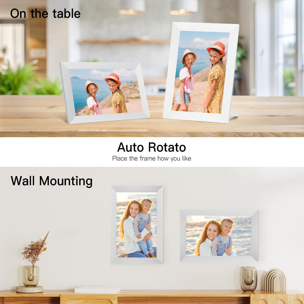 Anna Bella Digital Picture Frame 10.1 Inch IPS HD Touch Screen WiFi Smart Digital Photo Frame with 32GB Storage, Auto-Rotate, Easy Setup to Share Photos or Videos Remotely via AiMOR APP White