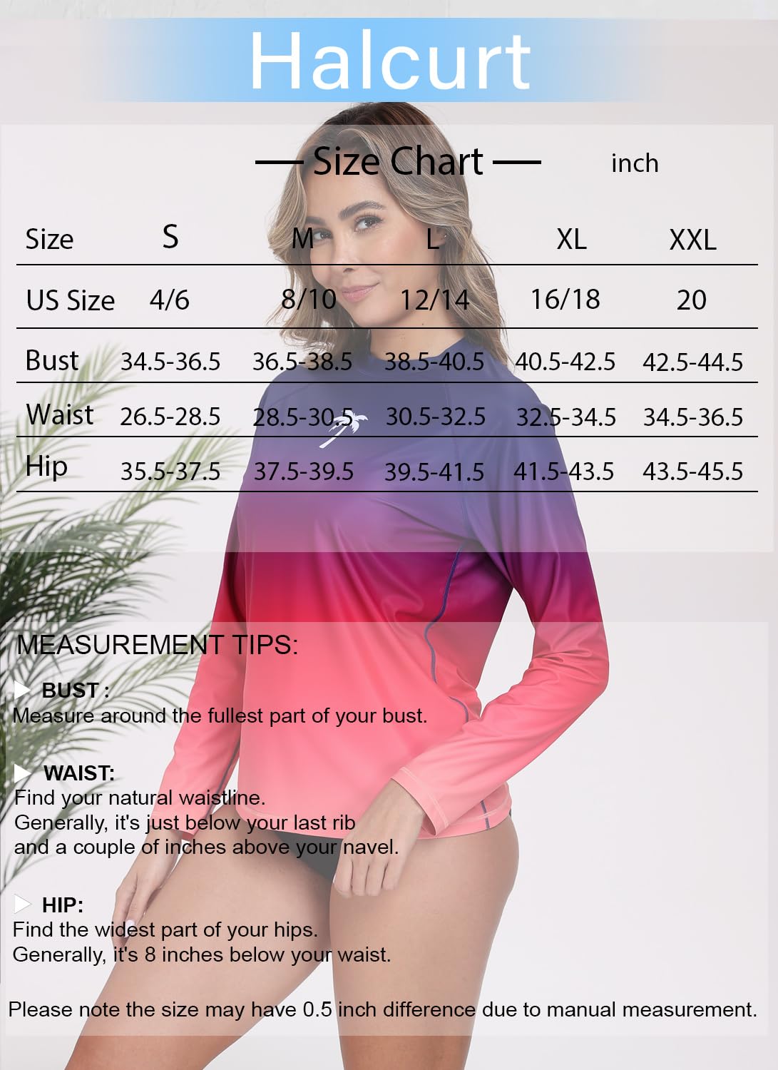 Halcurt Women's Long Sleeve Rash Guard Swim Shirts Quick Dry UPF50+ UV Sun Protection Swimsuit Top Ombre Red M