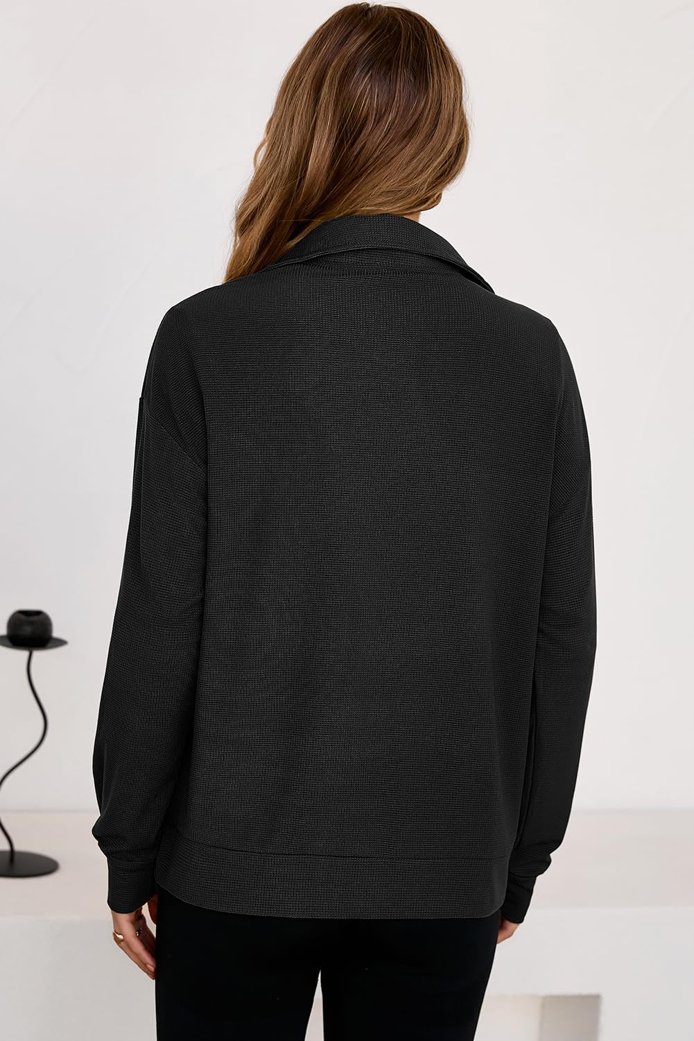 Dokotoo Womens Sweatshirt Waffle Knit Long Sleeve Zip Up Casual Sweatshirts Lightweight Soft Pullover Sweater Tops Comfy Fall Fashion Thanksgiving Outfit Clothes Trendy 2025 Plus Size Black Small