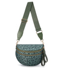 FEIBOON Spacious Nylon Crossbody Bag Bum Bag Handbags Wallets Purses Trendy Shoulder Bag for Women (Bean Green Leopard)