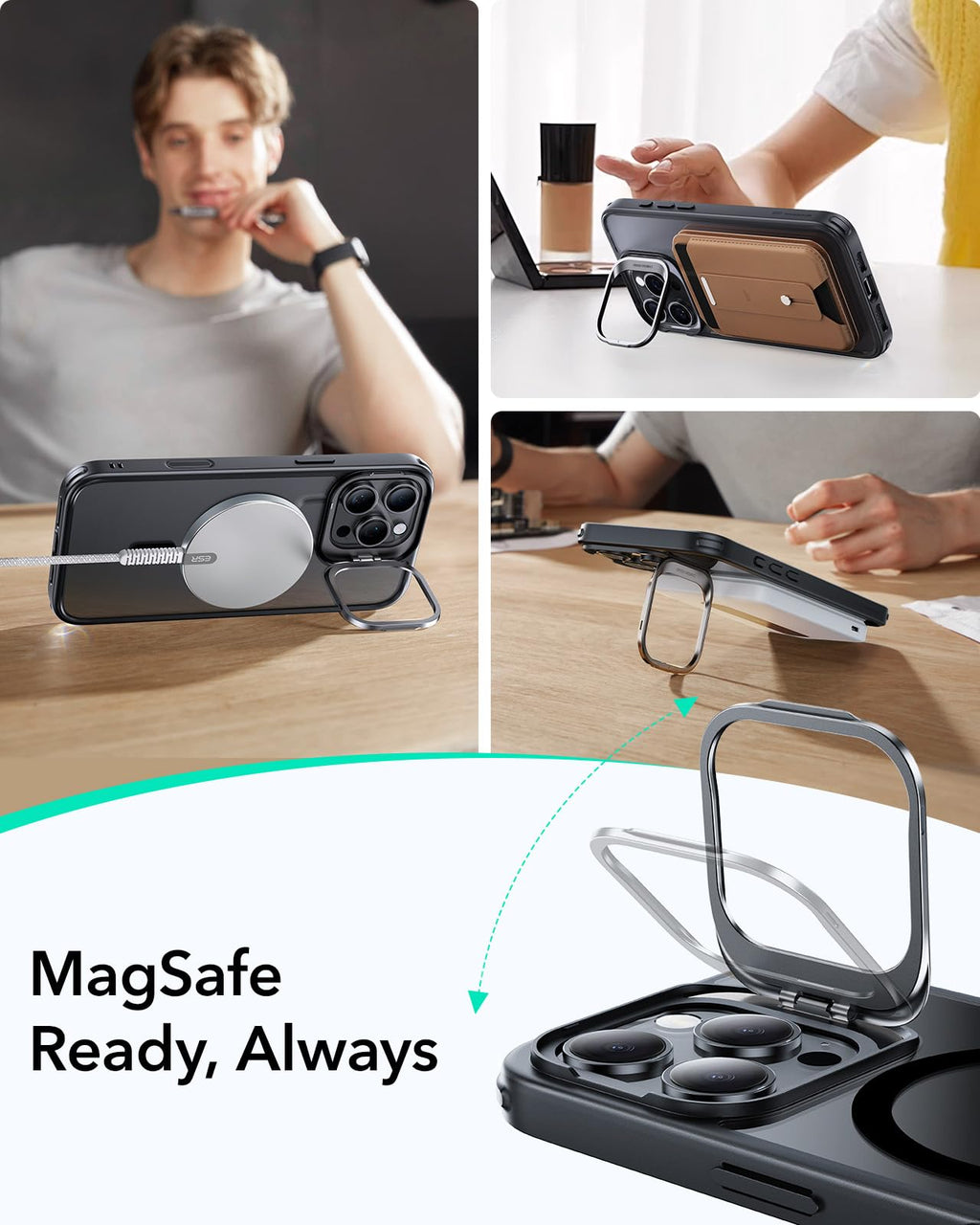 ESR for iPhone 16 Pro Max Case,Camera Control Button Compatible with MagSafe, Military-Grade Protective Case, Built-in Stash Stand Phone Case Classic Series, Frosted Black
