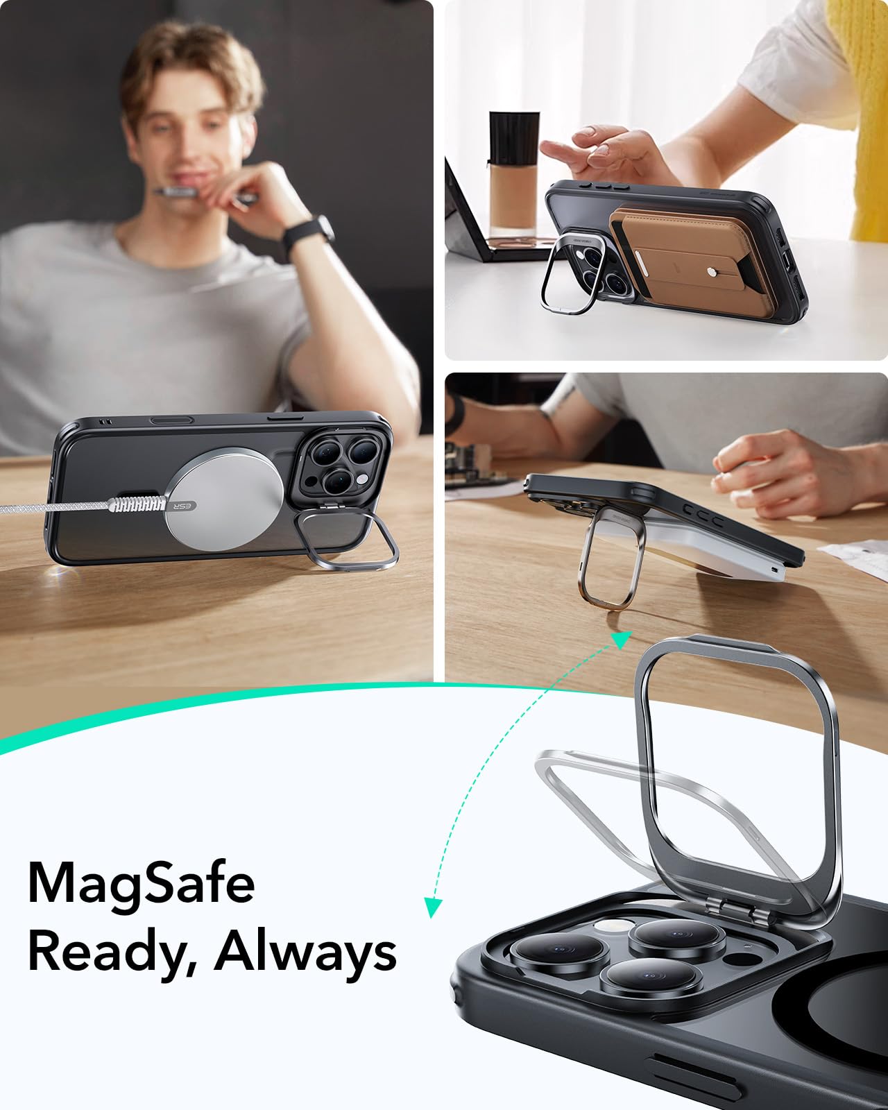 ESR for iPhone 16 Pro Max Case,Camera Control Button Compatible with MagSafe, Military-Grade Protective Case, Built-in Stash Stand Phone Case Classic Series, Frosted Black