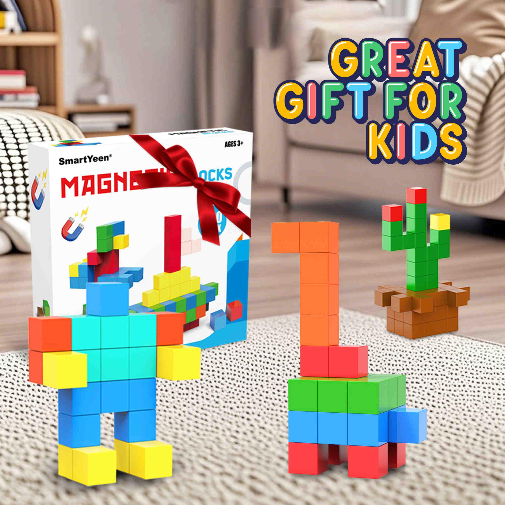 SmartYeen 100PCS Magnetic Blocks,Magnetic Building Blocks for Toddlers Sensory & STEM Montessori Toys,Ideal Gifts for Boys Girls 3-8 Years Old