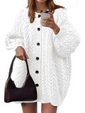 Saodimallsu Womens Cable Knit Cardigans Oversized Chunky Button Down Long Lantern Sleeve Crew Neck Warm Sweater Dress White