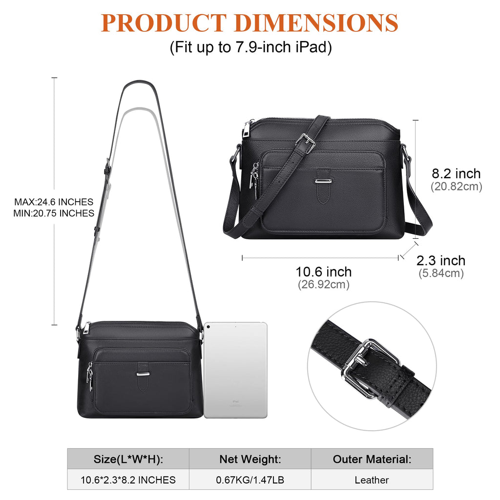 Over Earth Genuine Leather Crossbody Bags for Women Small Ladies Handbags and Purses with Card Slots(O205E Black)