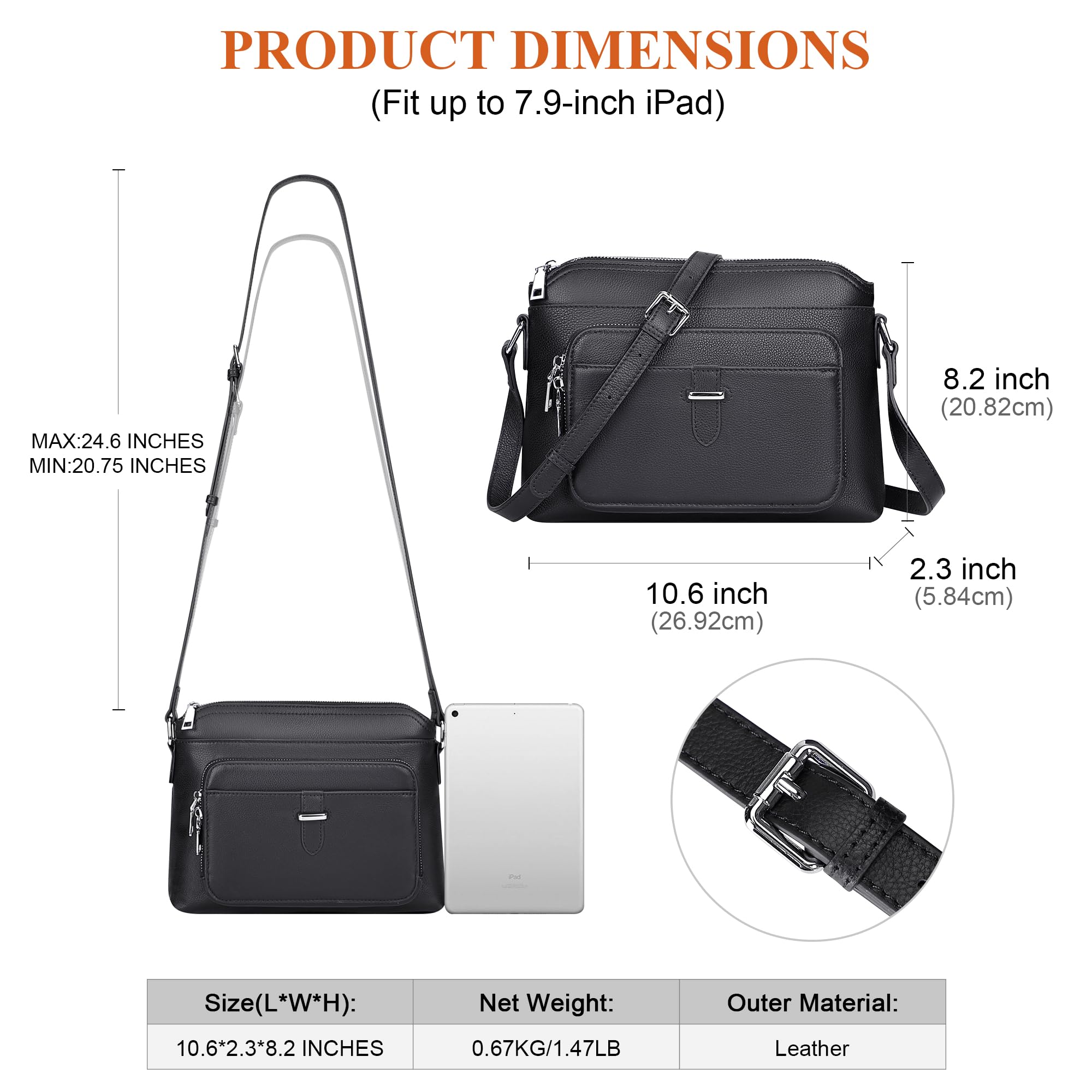 Over Earth Genuine Leather Crossbody Bags for Women Small Ladies Handbags and Purses with Card Slots(O205E Black)
