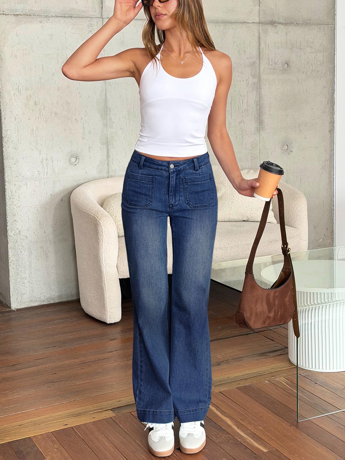 Trendy Queen Women's Wide Leg Jeans High Waisted Straight Leg Jeans Stretchy Baggy Denim Pants Blue 8