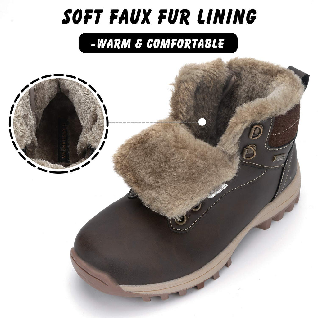 Mishansha Boy's Girl's Winter Snow Boots Waterproof Kids Hiking Boots Cold Weather Outdoor Fur Lined Warm Walking Boot Shoes Dark Brown 7.5 Toddler