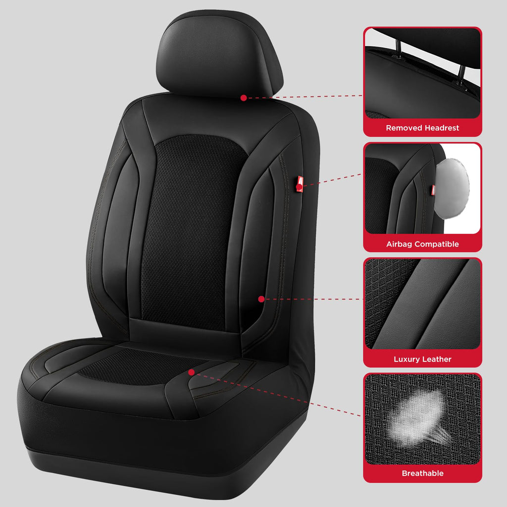 Rubbermaid Leather Mesh Car Seat Covers, Breathable Air Mesh Front Seat Cover, Universal Fit Slip-on Design, Airbag Compatible, Automotive Seat Protector for Most Cars, SUVs, Trucks, Vans-Black