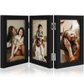 decorUhome Triple 4x6 Picture Frame Vertical, Engineered Wood Trifold Photo Frame with Plexiglass for Tabletop Display, 4x6, Black