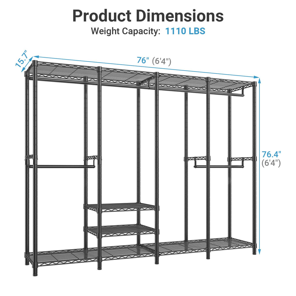 VIPEK V40 Wire Garment Rack Heavy Duty Clothes Rack for Hanging Clothes, Multi-Functional Bedroom Clothing Rack Freestanding Closet Wardrobe Rack, Max Load 1110lbs, Black
