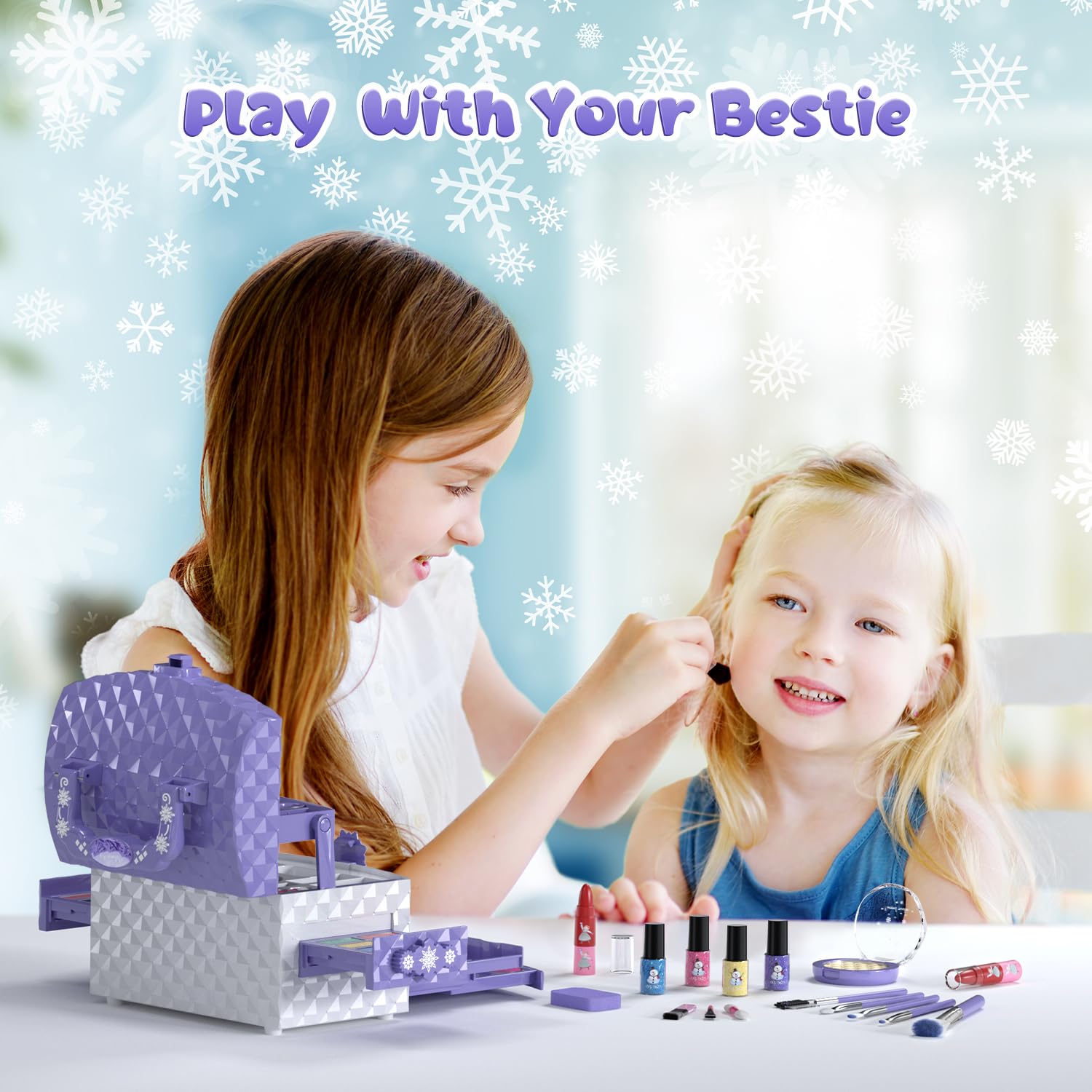 PERRYHOME Kids Makeup Set for Girl 56 Pcs Washable Real Cosmetic, Non-Toxic Frozen Toys Toddler Makeup Kit, 2026 New Princess Valentine & Birthday Girl Gift for 3 4 5 6 7 8 9 10 11 12 Year Old Girls