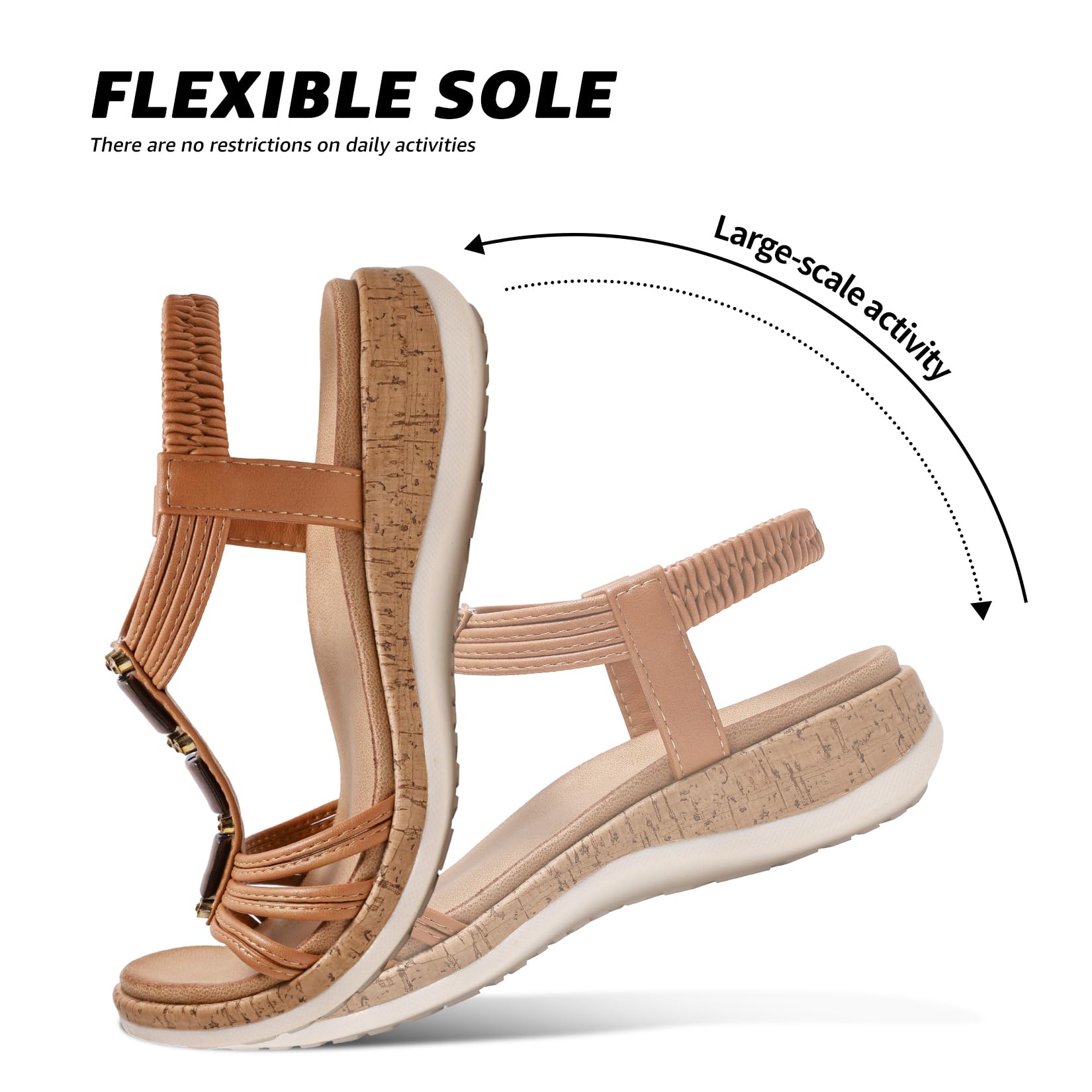 Littleplum Women Flats Sandals Arch Support Open-Toe Casual Summer Low Wedge Shoes for Daily Beach Walking Dressy Comfy Summer Sandals Brown Size 11