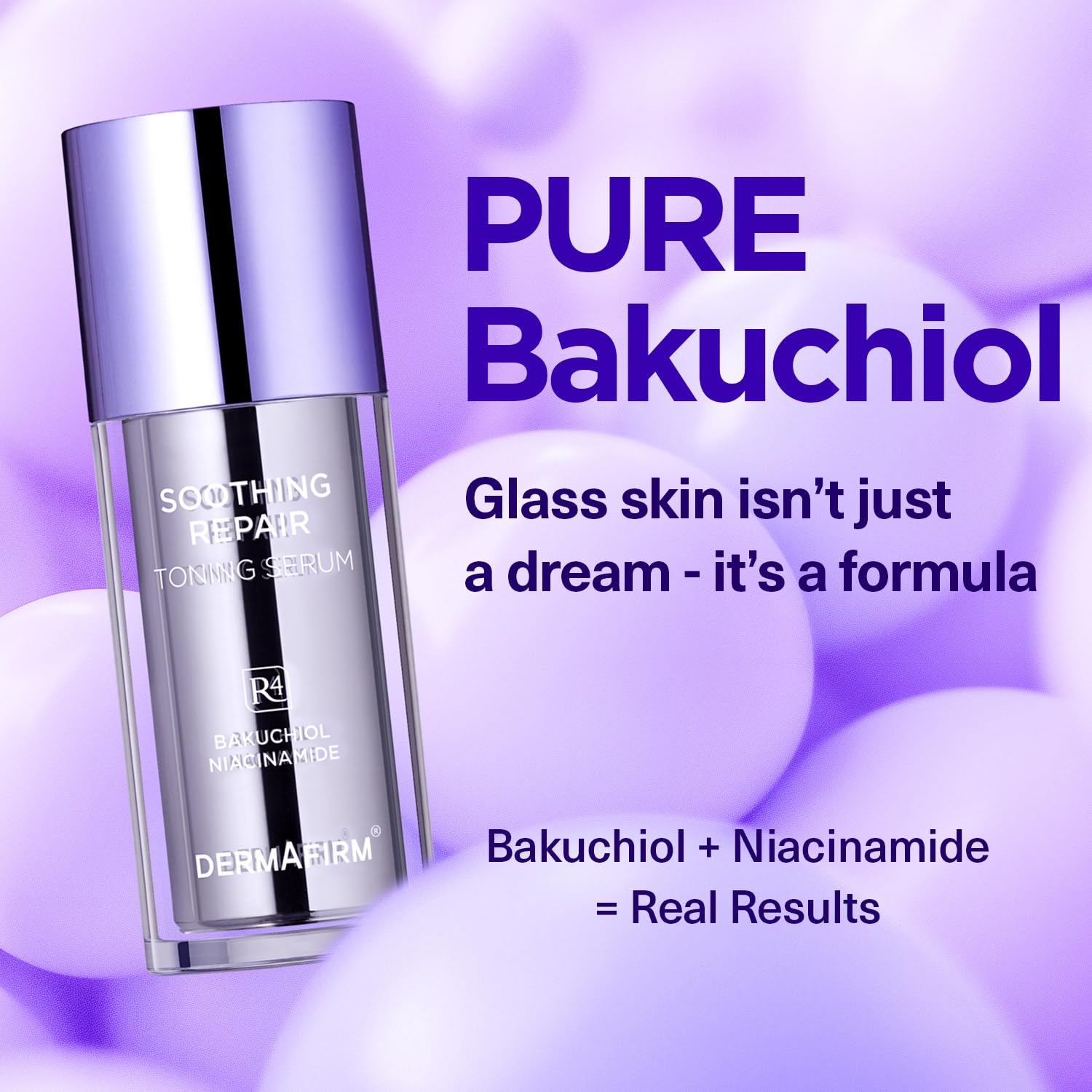 DERMAFIRM Bakuchiol Retinol Serum for Glass Skin with Niacinamide & Peptides | Daily Korean Skin Care for Sensitive Skin | Soothing Repair Toning Serum R4 for Glass Skin