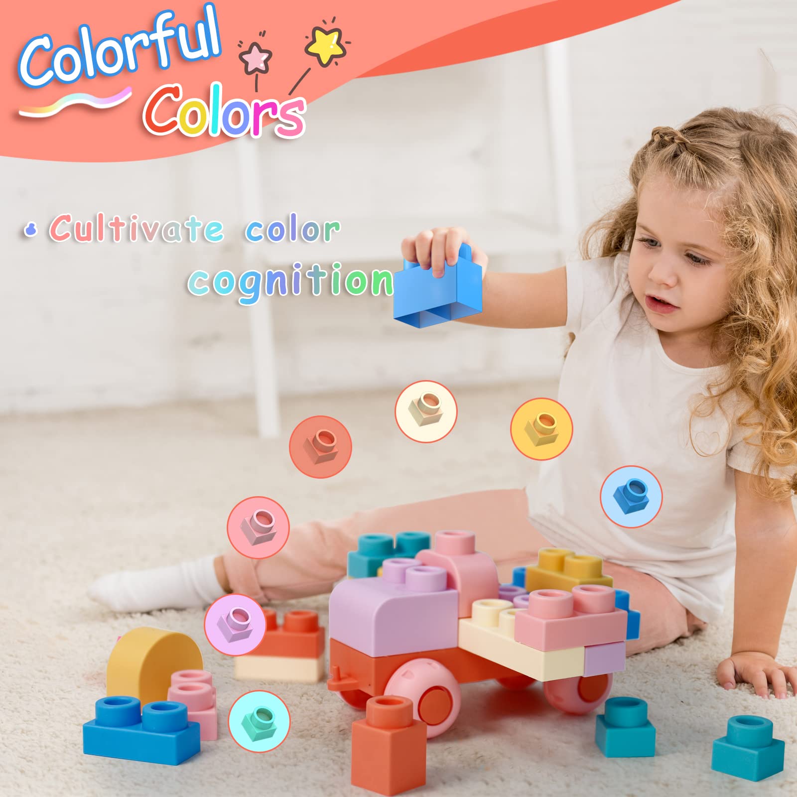 78 Pcs Top STEM Soft Building Block Sets for Kids Aged 18 months to 6 years.Mega Blocks for Baby.Large Construction Stacking Block Toys for Toddler to Improve Imagination、Creativity、Hands-on Ability