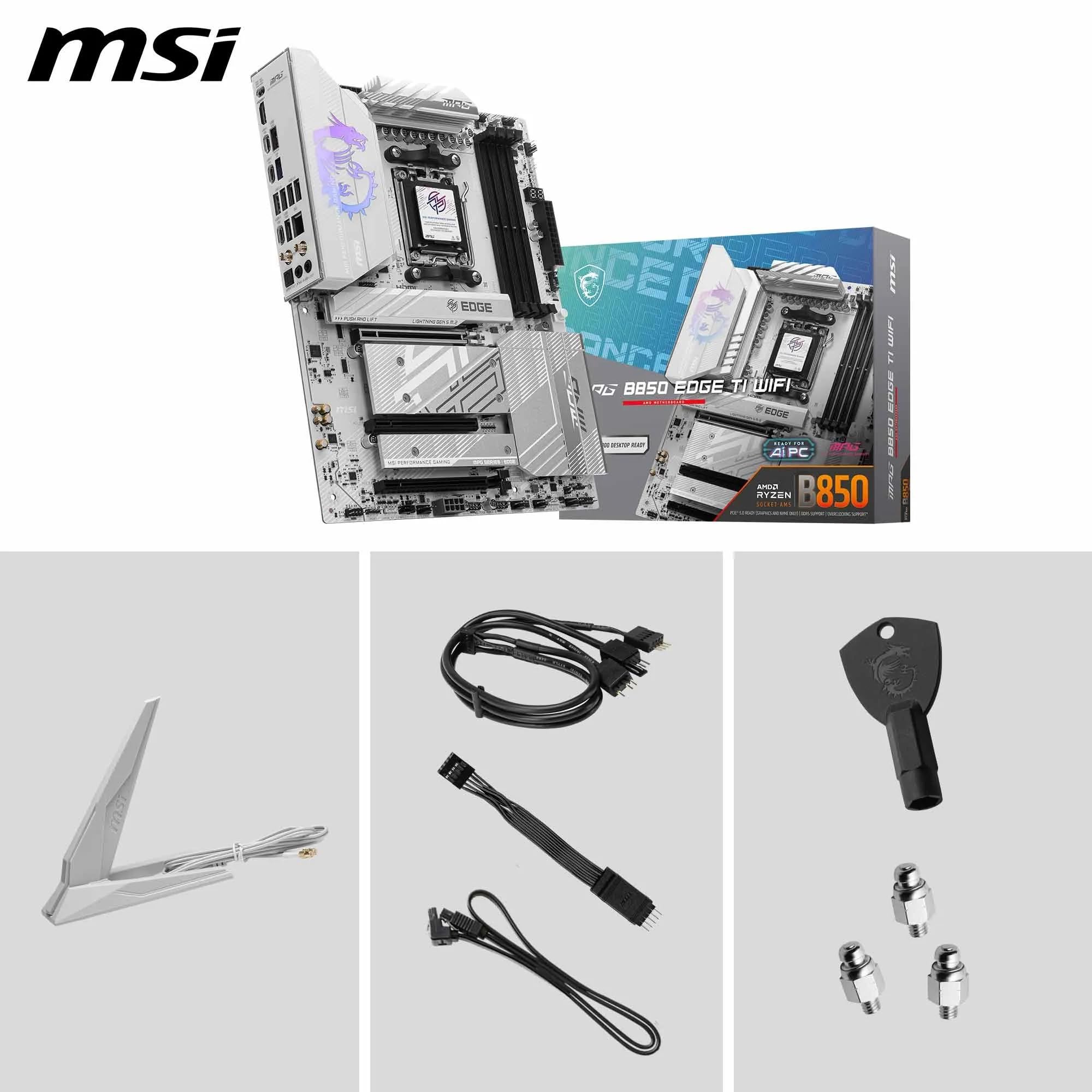 MSI MPG B850 Edge TI WiFi Motherboard, ATX - Supports AMD Ryzen 9000/8000 / 7000 Processors, AM5-80A SPS VRM, DDR5 Memory Boost (8400+MT/s OC), PCIe 5.0 x16, M.2 Gen5, Wi-Fi 7, 5G LAN
