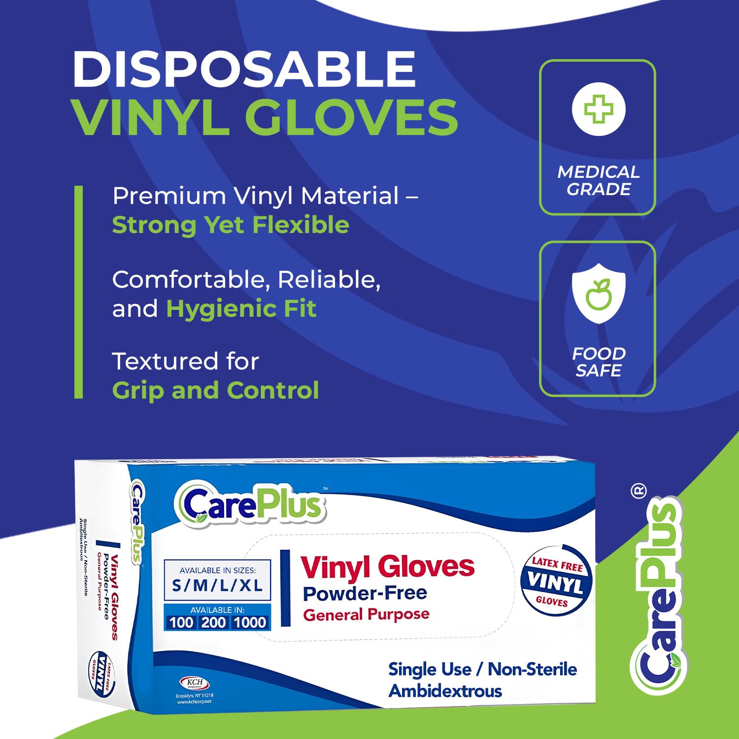 CARE PLUS Latex-Free Vinyl Gloves Clear Medium Size 100 Count | Heavy Duty, Non-Sterile, Powder-Free, Rubber | Food Prep, Kitchen & Cleaning Gloves, Ideal for Professional Use