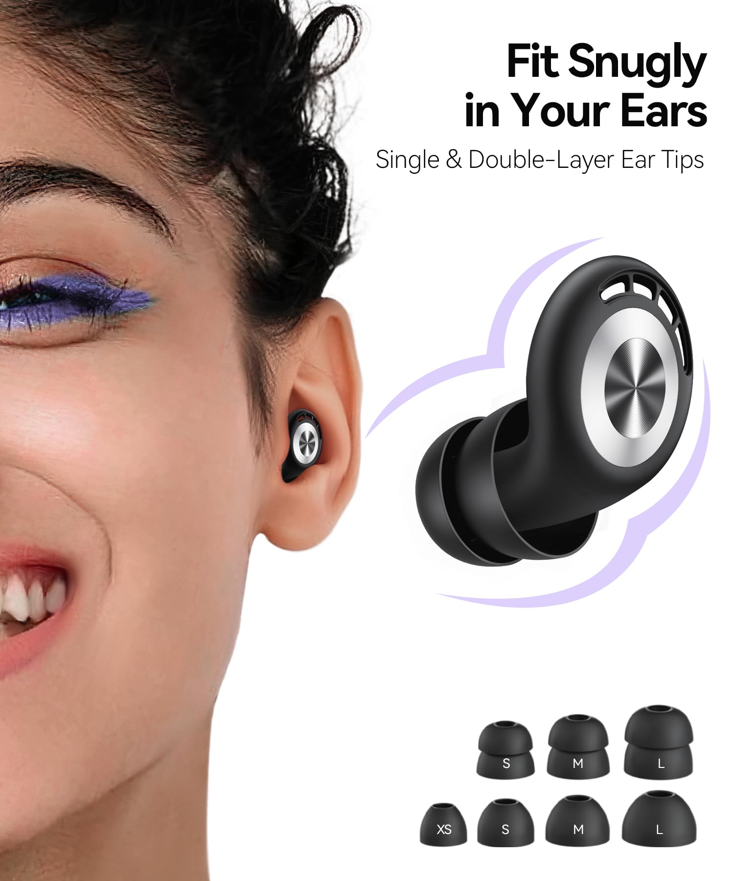 Ear Plugs for Sleeping 50dB Earplugs Noise Cancelling Ear Plugs for Noise Reduction Concerts Soft Reusable Silicone Earplugs for Snoring Side Sleepers Shooting Airplanes with 7 Eartips Case MatteBlack
