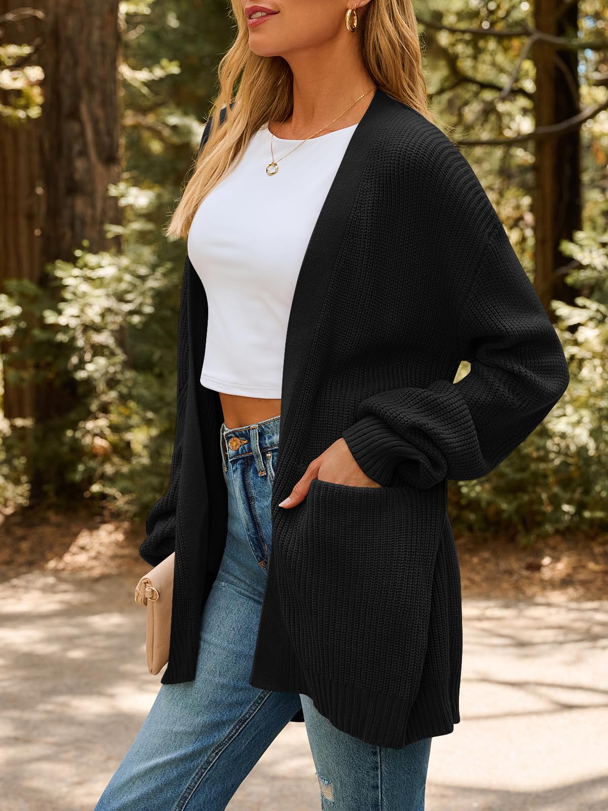 LILLUSORY Womens Cardigan Sweater Fall Fashion Outfits Clothes 2025 Teacher Work Office Old Money Long Oversized Winter Travel Cozy Chunky Knit Winter Essential Business Casual Clothing Black