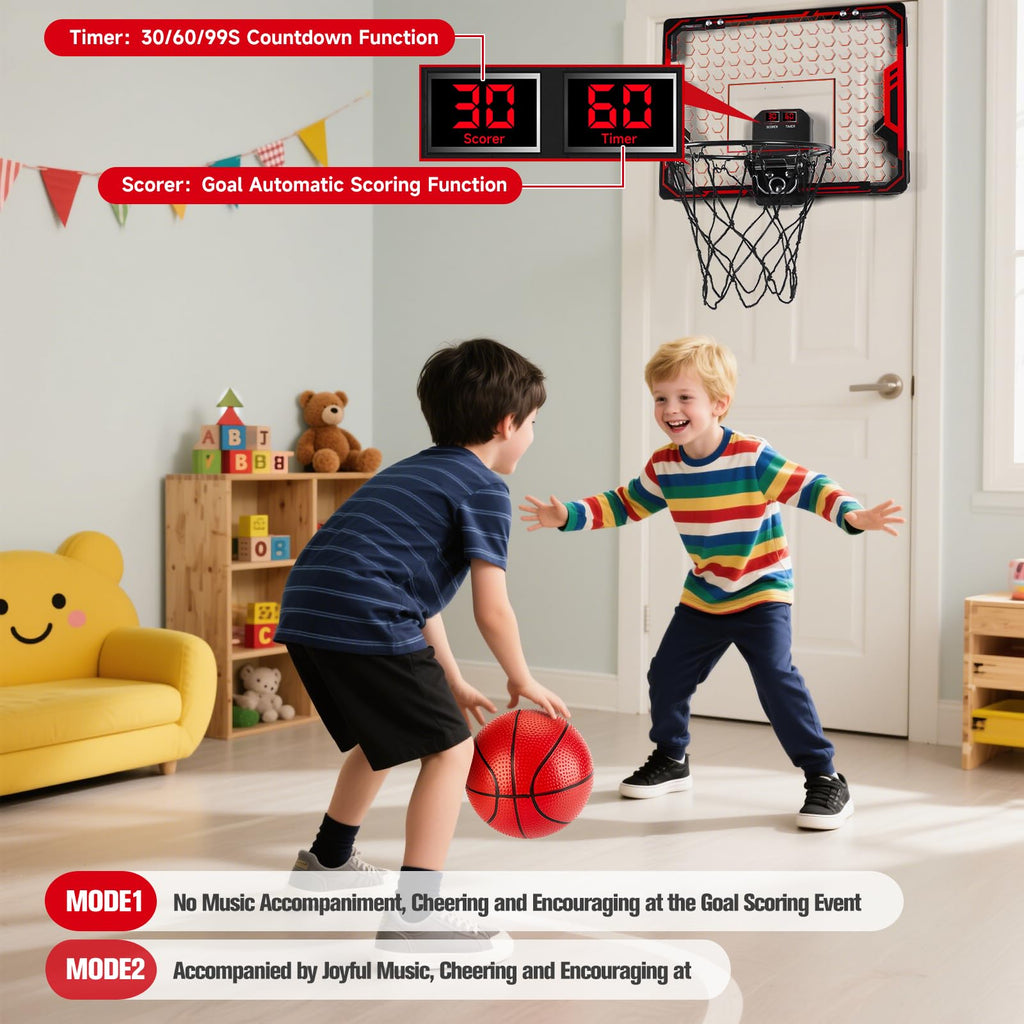 Figbush Basketball Hoop Indoor for Kids(4-12 Years Old), Over The Door Basketball Hoop with Scoring, Countdown and Music Accompaniment, Christmas Toys