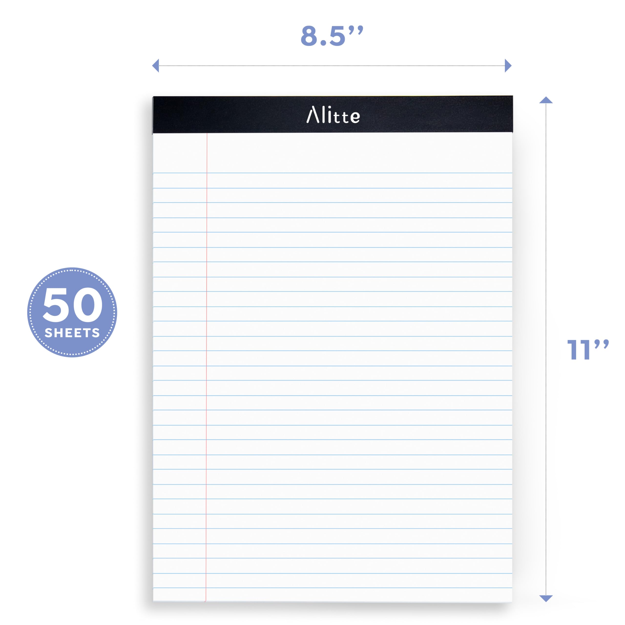 Alitte Legal Notepads 8.5 x 11, Pack of 12 - Perforated Wide Ruled Writing Pad - Premium Thick Paper, No Ink Bleeding - Blank Legal Pads For Home, Office, School, Business - 50 Sheets Per Notebook
