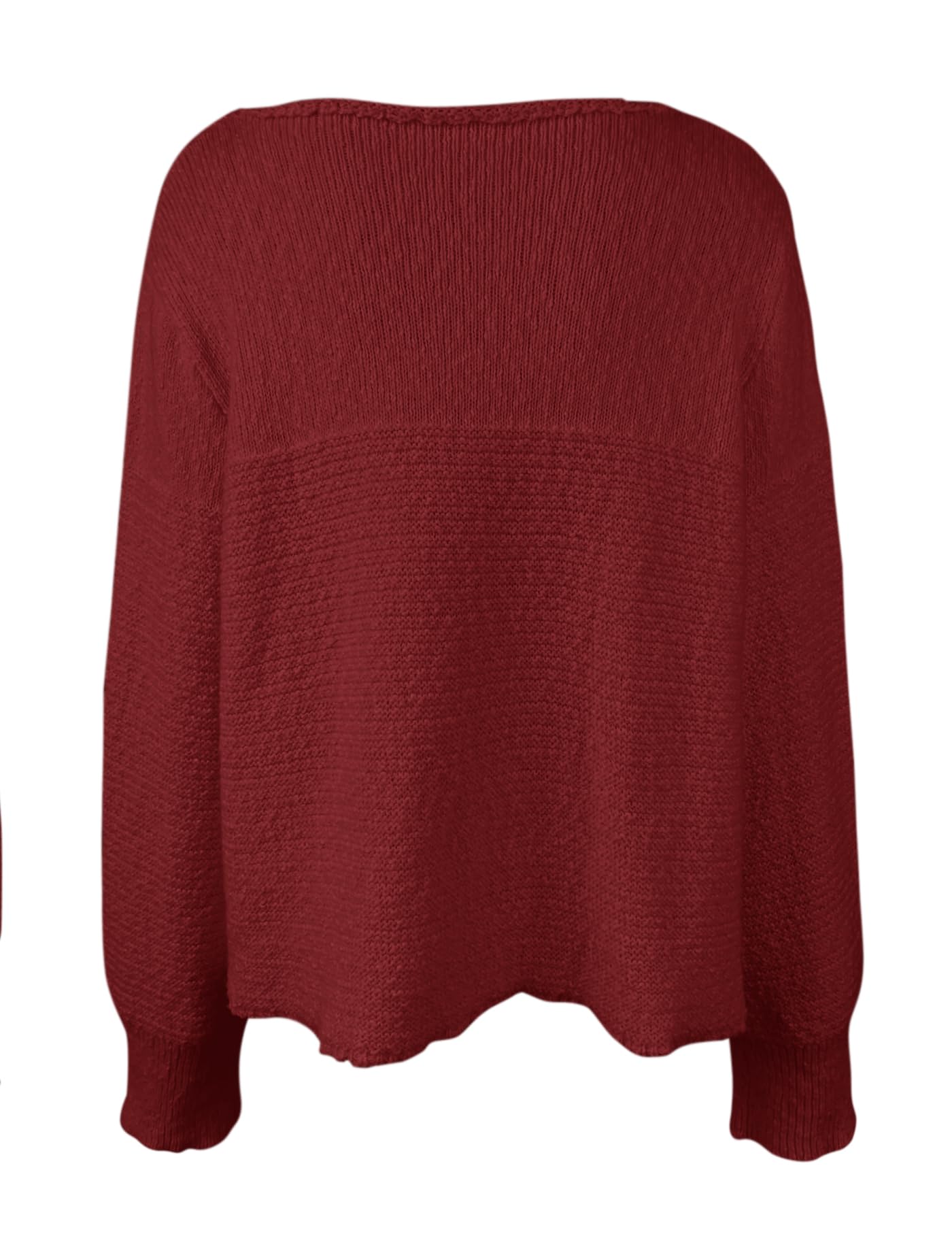 PRETTODAY Women's Crew Neck Knit Sweater Long Sleeve Textured Ribbed Casual Loose Cropped Pullover Tops