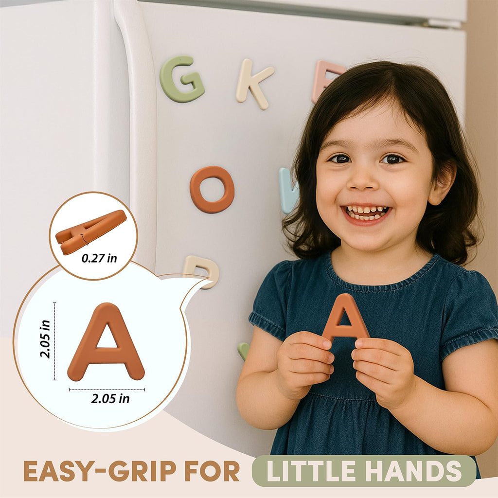 JoyCat Silicone Alphabet Magnetic Letters, 26 Uppercase ABC Fridge Magnets for Toddlers & Kids, Preschool Learning Refrigerator Toy Set, Birthday Gifts for Boys Girls (Muted Color)
