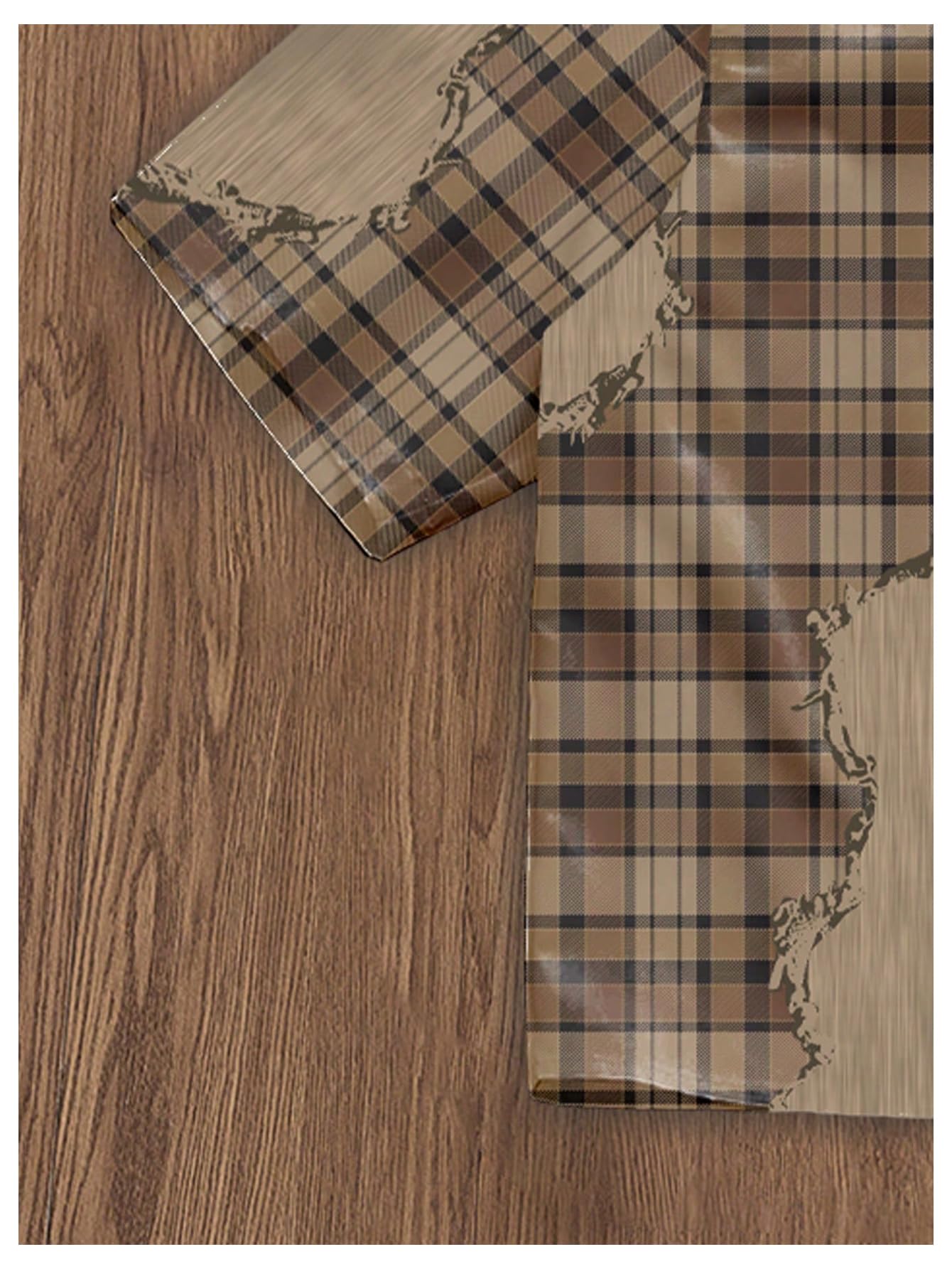 VIPWOLF Men's Cropped Shirts Gingham Plaid Button Up Oversized Colorblock Short Sleeve Crop Tees Streetwear Brown Plaid Large