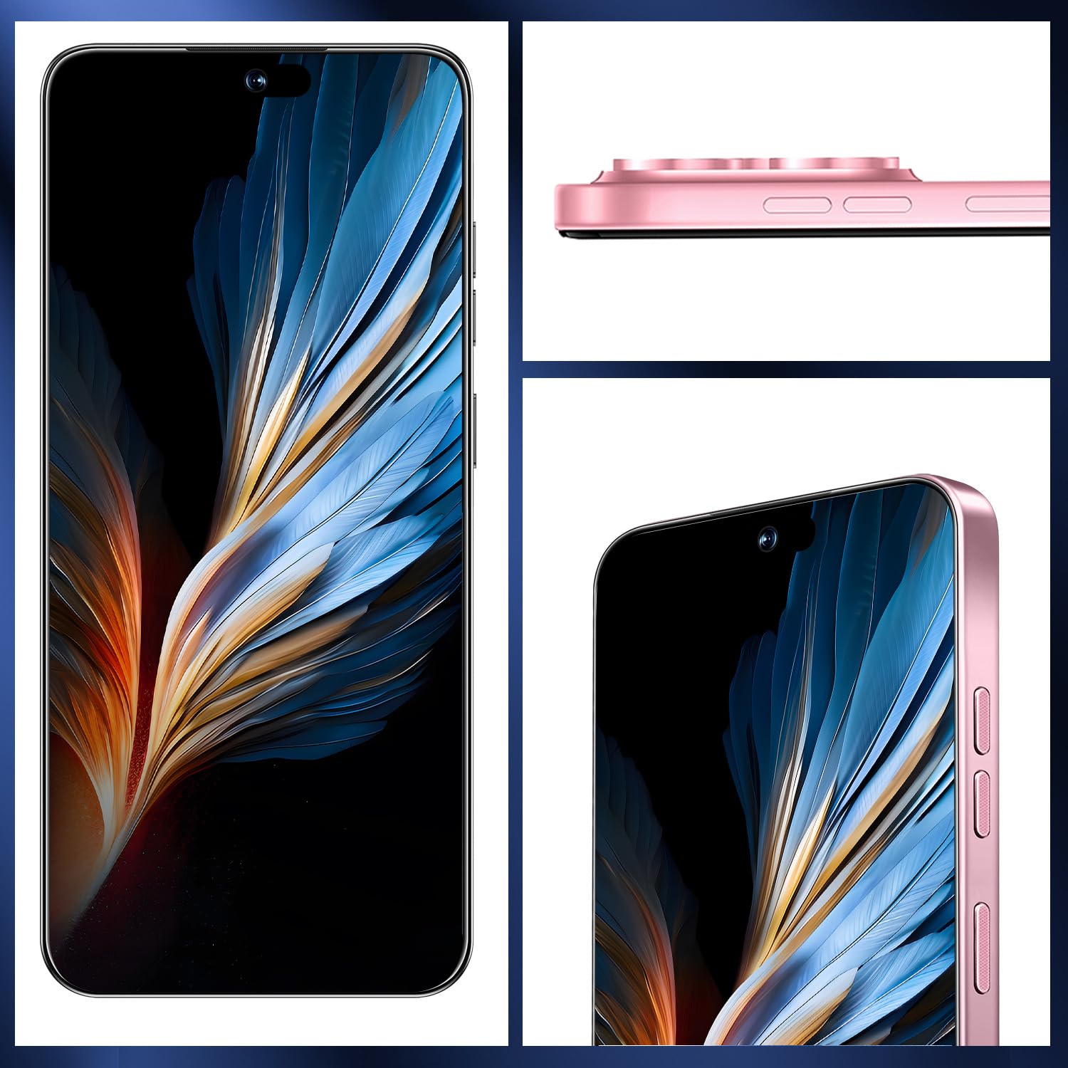 OEJBK 16PM Smartphone New Upgrade 16GB+512GB/6.99" Display 68+108MP Zoom Camera,Tempered Glass Finish, 7000mAh Android 14 Smartphone (Pink)