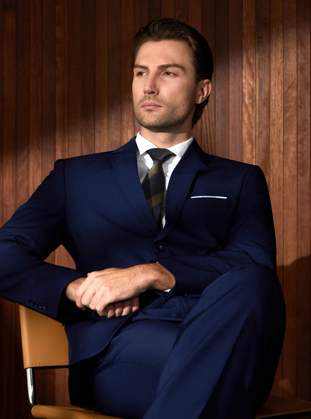 WULFUL Men’s Slim Fit Suit One Button 3-Piece Blazer Dress Business Wedding Party Jacket Vest & Pant Blue