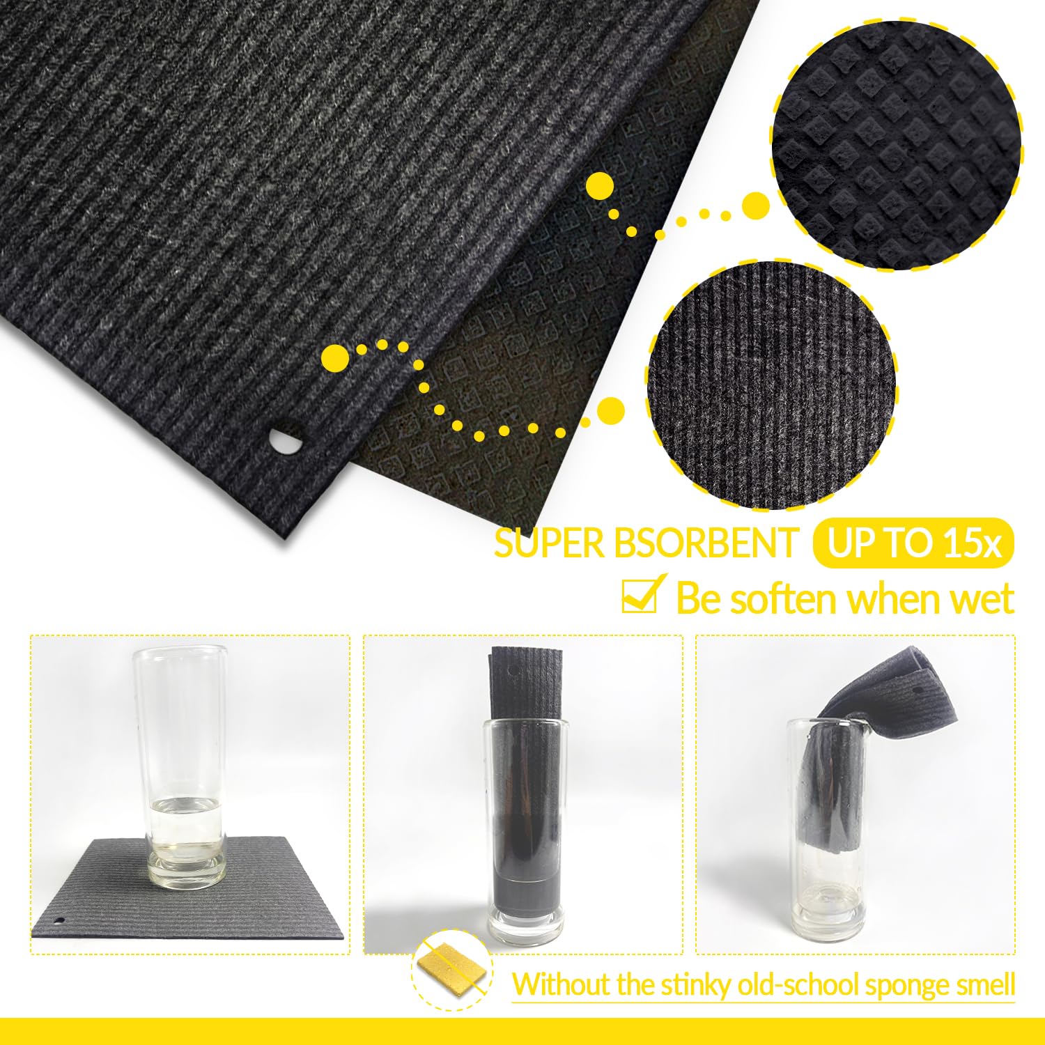 Spunspon 6 - Pack Swedish Kitchen Dish Cloths - Reusable Paper Towels for Counters & Dishes - Eco Friendly Cellulose Sponge Cloth - (Black)