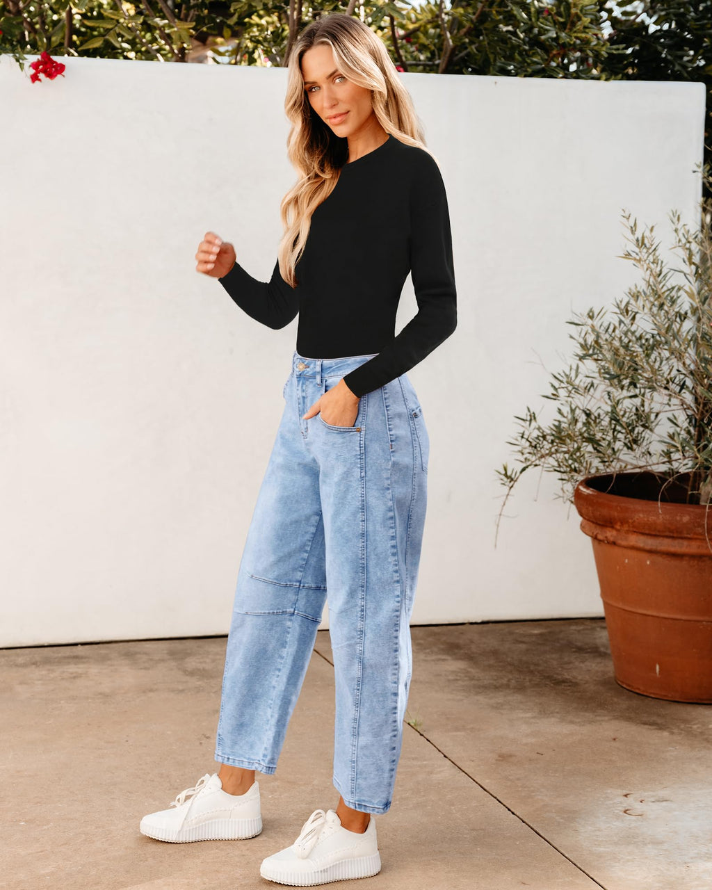 Utyful Tummy Control Barrel Jeans for Women - Wide Leg Trousers, Spring Outfits - Roadnight Blue, Small US 4-6