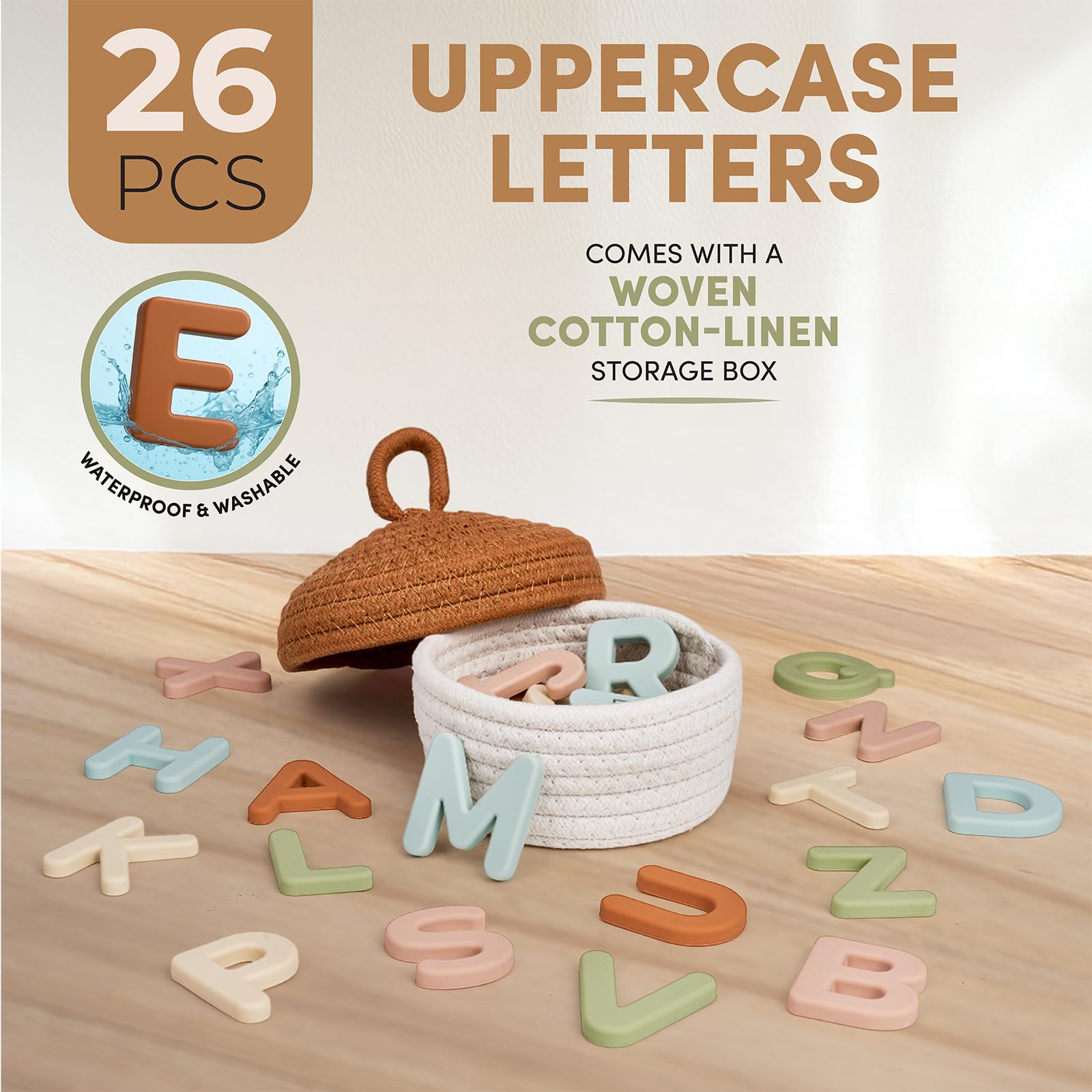 JoyCat Silicone Alphabet Magnetic Letters, 26 Uppercase ABC Fridge Magnets for Toddlers & Kids, Preschool Learning Refrigerator Toy Set, Birthday Gifts for Boys Girls (Muted Color)