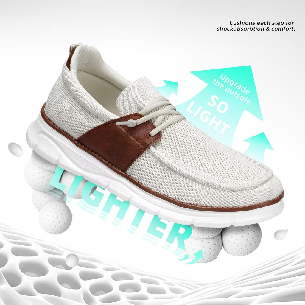 Mens Casual Slip in Boat Shoes Fashion Lightweight Slip On Loafers Walking Beach Sneakers Work Mesh Oxfords Soft Sole Beige