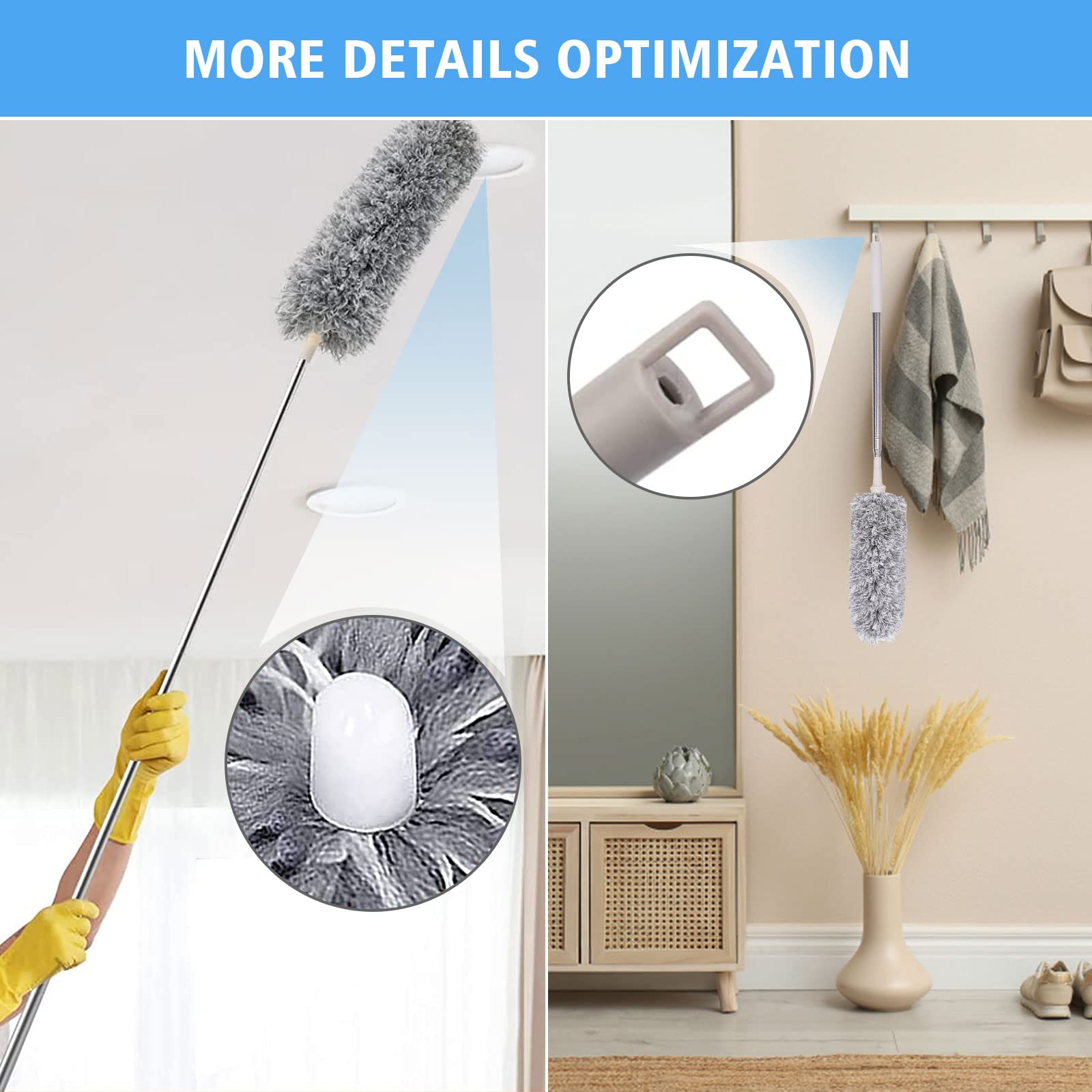 Tiumso Microfiber Feather Duster 5-in-1 Kit, Dusters for Cleaning, Duster with Extension Pole 100 Inches, Cobweb Duster, Microfiber Dusters for High Ceilings and Fans, Blinds, Cars and Furniture
