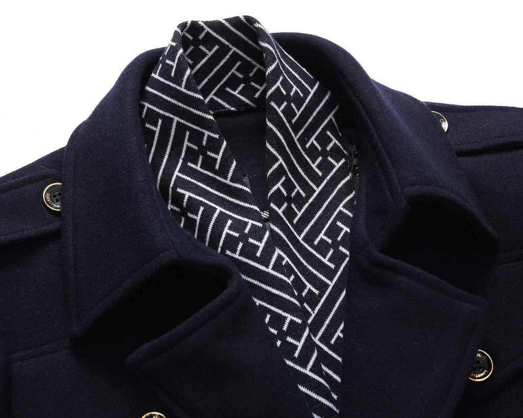 CHARTOU Men's Stylish Scarf Single breasted Wool Walker Coat Thick Winter Jacket-6 Colors (Navy Blue, Medium)