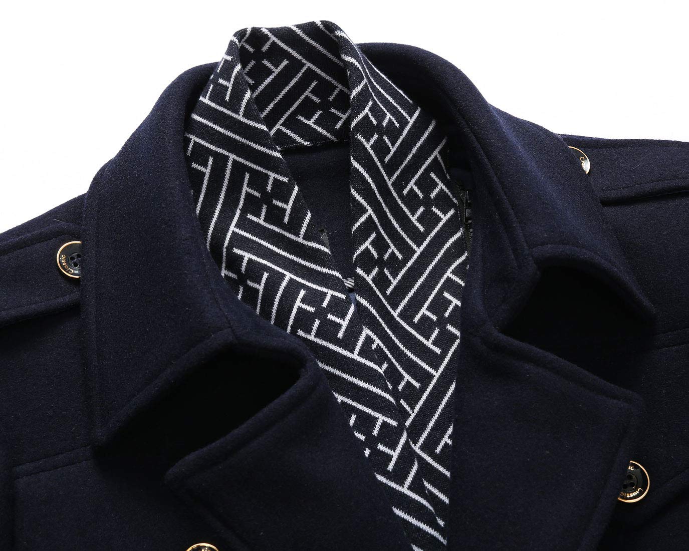 CHARTOU Men's Stylish Scarf Single breasted Wool Walker Coat Thick Winter Jacket-6 Colors (Navy Blue, Medium)