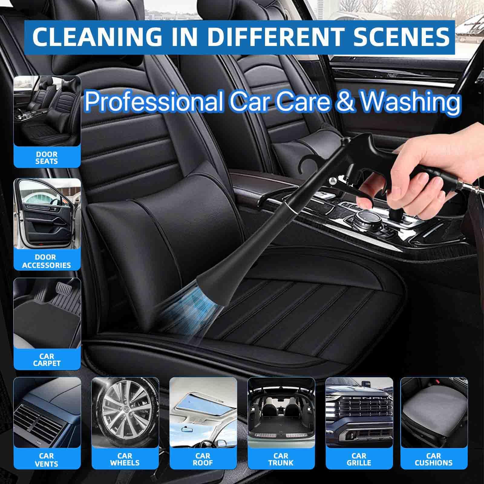 Car Cleaning Gun,High Pressure Air Blow Gun,Fast Interior Dryer Car Detailing Kit,Car Detailing Tools for Quickly Blowing Dust and Dirt Away Working with Compressed Air(2 MORE REPLACEMENT BRUSH HEADS)