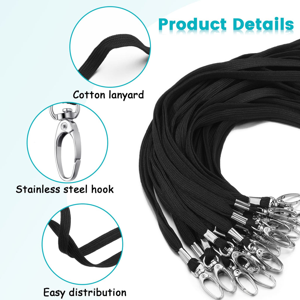 Harloon 300 Pcs Lanyards Bulk Badge Lanyards Flat Lanyards for ID Badges with Swivel Hook Clips Card Name Tag(Black)