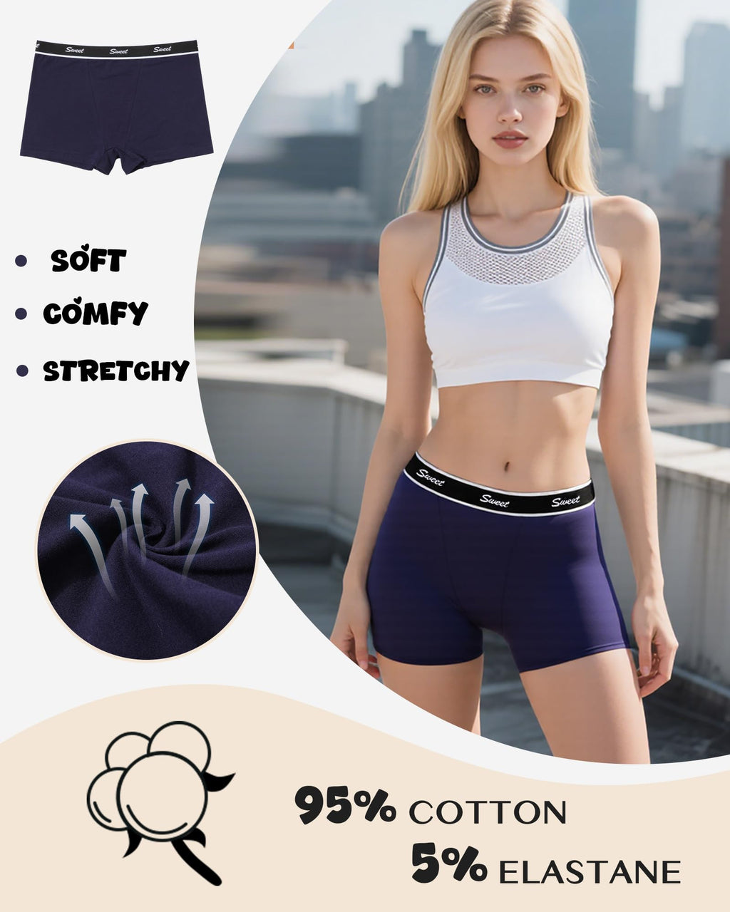LEVAO Cotton Boy Shorts Underwear for Women High-waisted Full Coverage Boxer Briefs Panties 5 Pack S-XXL