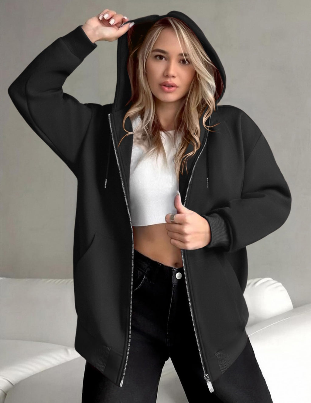 Zeagoo Hoodies Hoodie Sweatshirt Women Hoodies 2025 Fleece Jacket Women Oversized Sweatshirt Hoodies Black