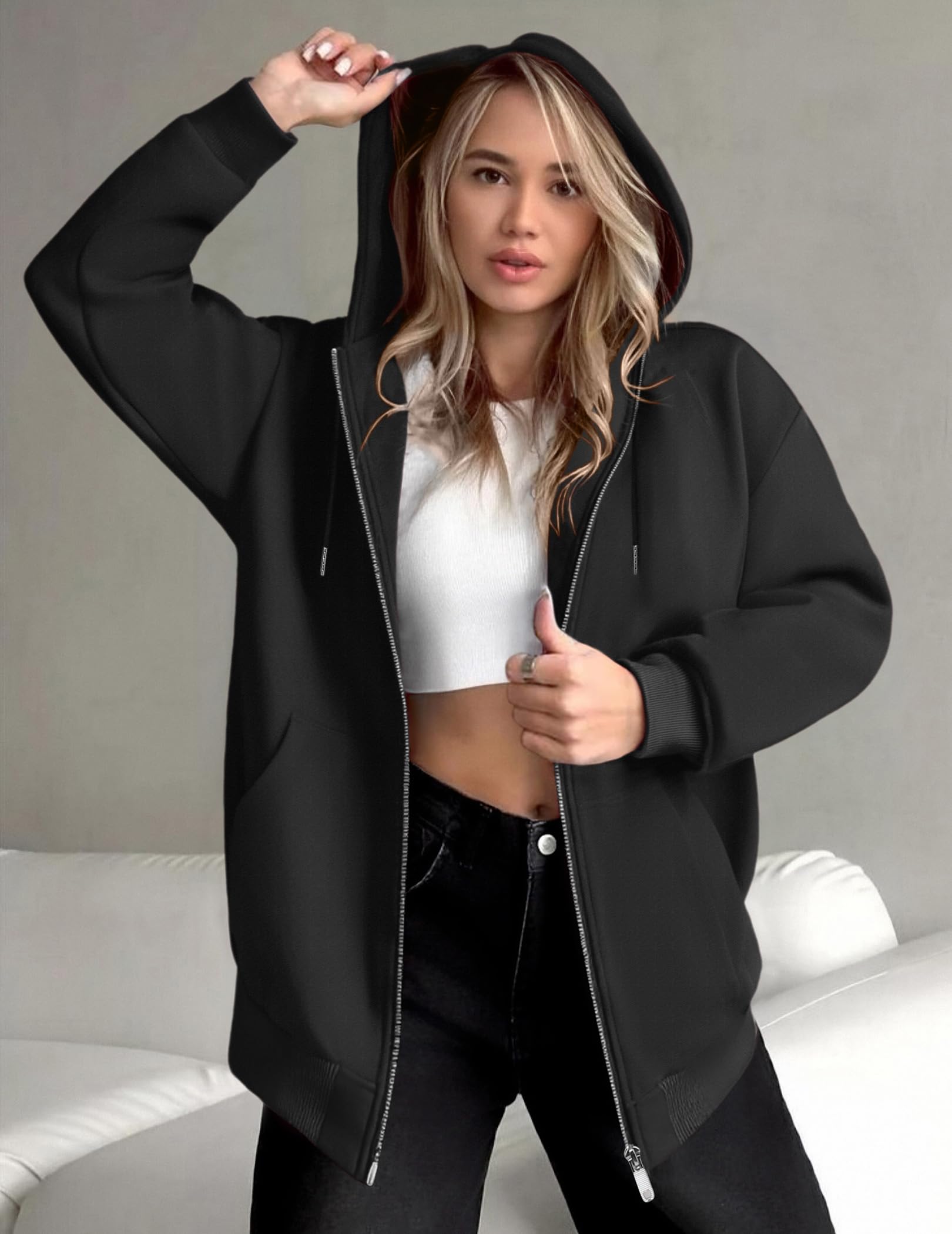 Zeagoo Hoodies Hoodie Sweatshirt Women Hoodies 2025 Fleece Jacket Women Oversized Sweatshirt Hoodies Black