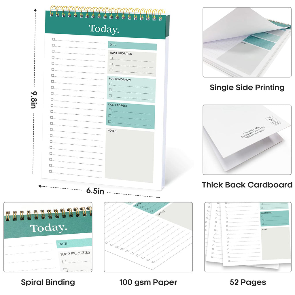 Taja To Do List Notepad - To Do List Notebook for Work with 52 Sheets, 9.8" x 6.5", Undated Daily Planner Perfect for Daily Tasks and Goal Setting, Notepad Suitable for Office, Home & School - Greenery Sway