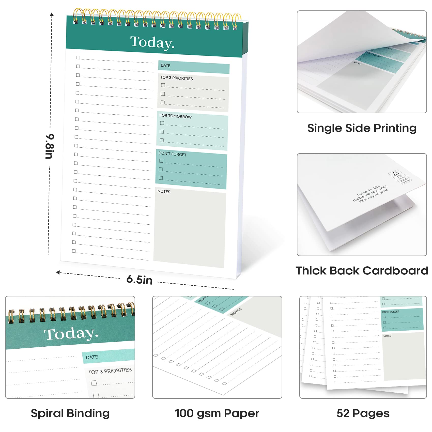 Taja To Do List Notepad - To Do List Notebook for Work with 52 Sheets, 9.8" x 6.5", Undated Daily Planner Perfect for Daily Tasks and Goal Setting, Notepad Suitable for Office, Home & School - Greenery Sway