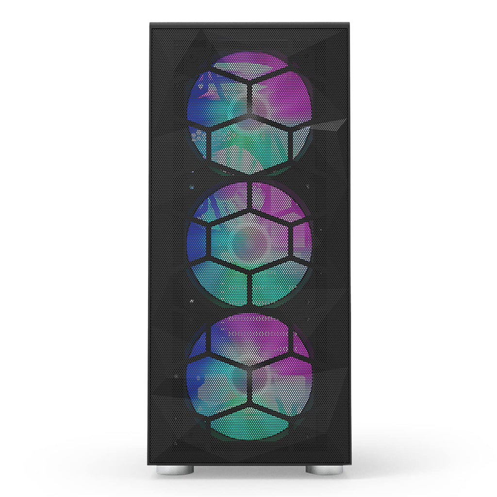 Montech X3 Mesh, 6 Fans - 3X 140mm & 3X 120mm Fixed RGB Lighting Fans, ATX Mid-Tower PC Gaming Case, USB3.0, Door Open Tempered Glass Side Panel, High Airflow, Black