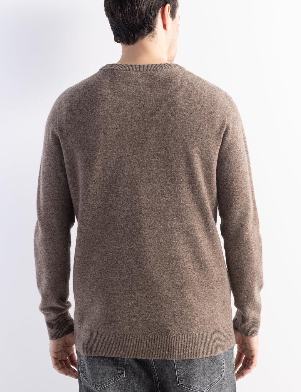 Chanyarn Men's 100% Merino Wool Sweater 2025 Fall Winter First-Line Ready to Wear Crew Neck Long Sleeve Seamless Knit Sweater (Brown,L)
